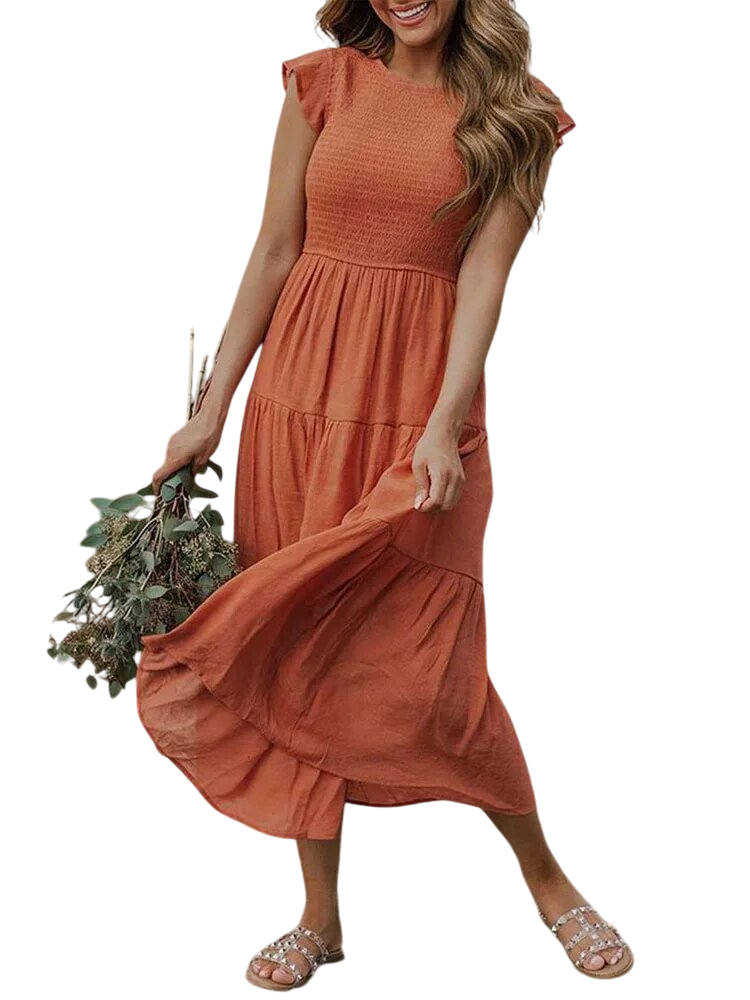 Leana - Flowing A-Line Midi Dress for Elegant and Comfortable Style