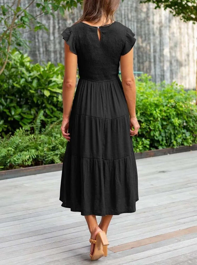 Leana - Flowing A-Line Midi Dress for Elegant and Comfortable Style