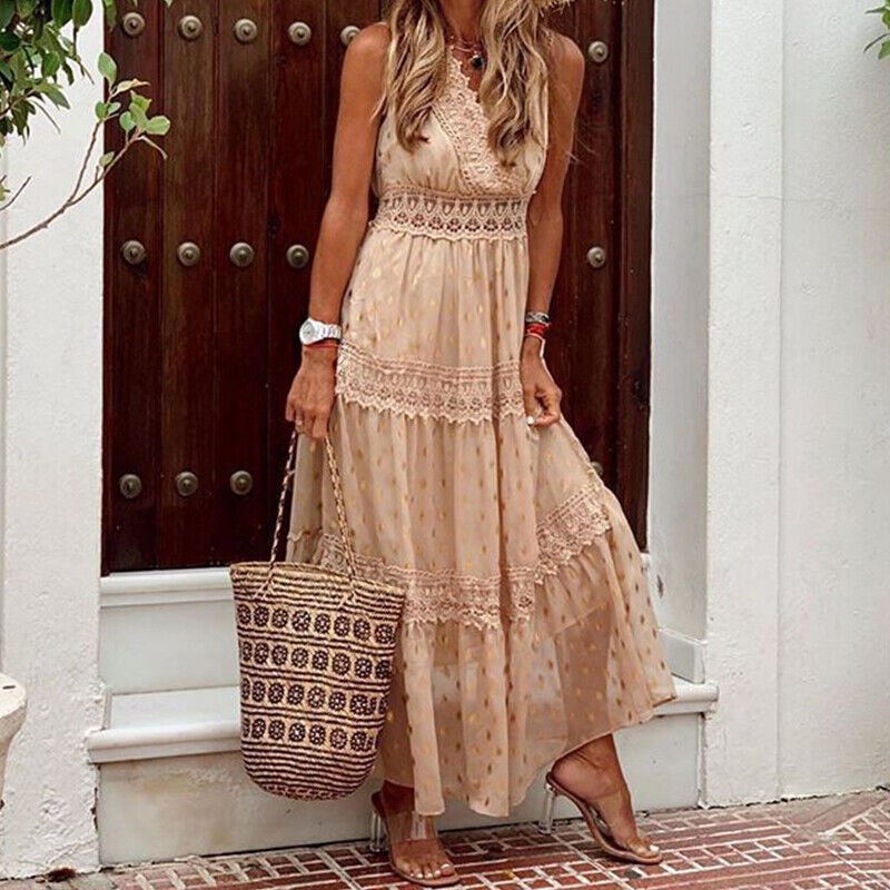 Walburga - Boho Lace Maxi Dress with Vintage Flair and Flowing Cut