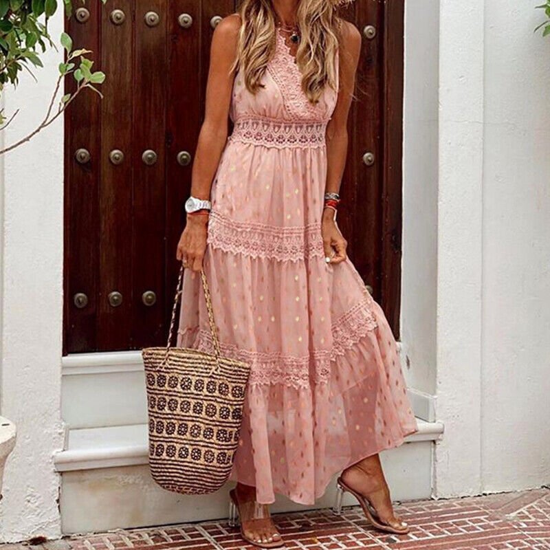 Walburga - Boho Lace Maxi Dress with Vintage Flair and Flowing Cut