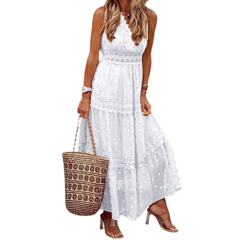 Walburga - Boho Lace Maxi Dress with Vintage Flair and Flowing Cut