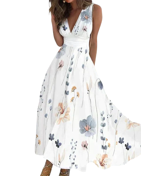 Melina - Light and Playful Floral V-Neck Dress for Sunny Days