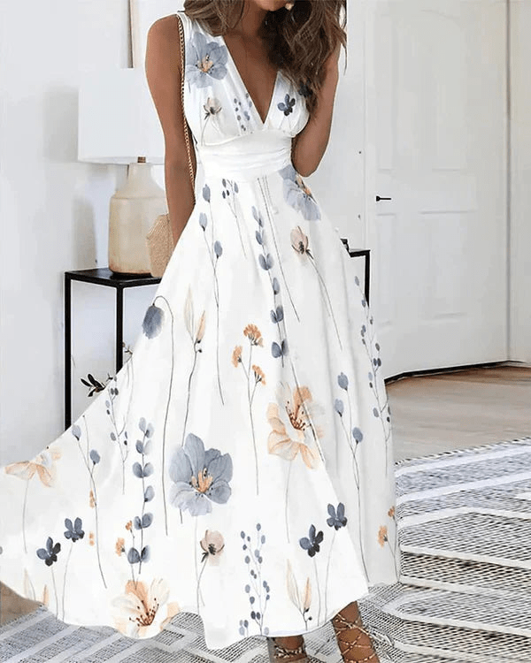 Melina - Light and Playful Floral V-Neck Dress for Sunny Days