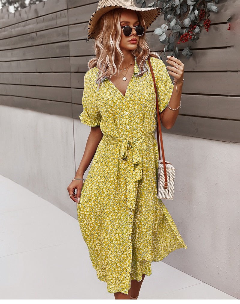 Quinley - Stylish Belted Floral Dress with Feminine Fit