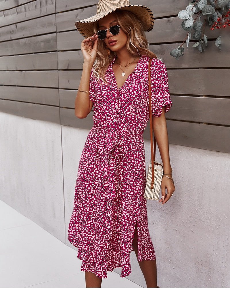 Quinley - Stylish Belted Floral Dress with Feminine Fit