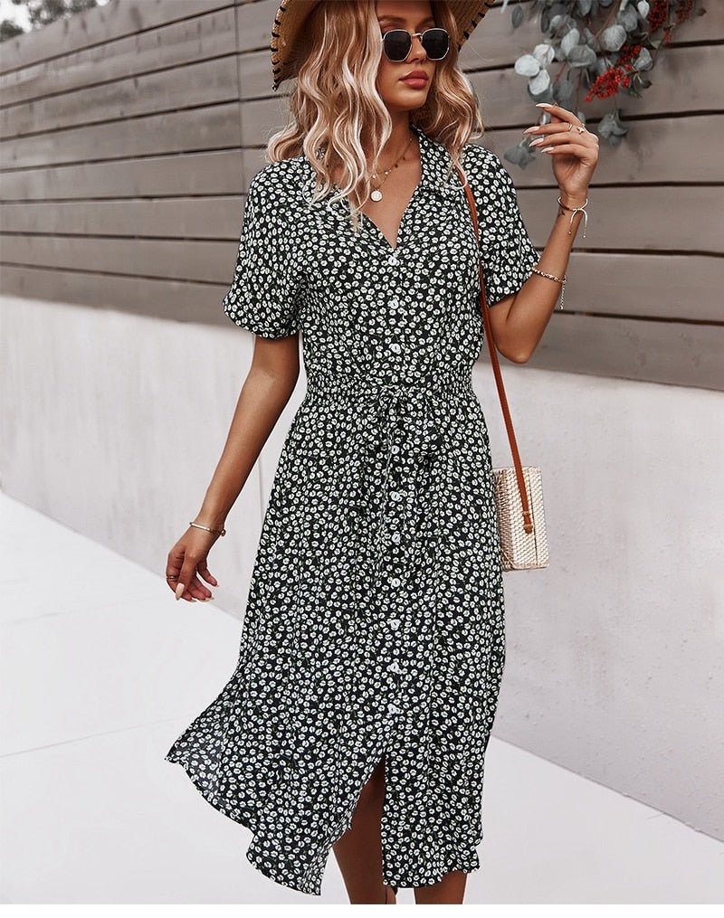 Quinley - Stylish Belted Floral Dress with Feminine Fit