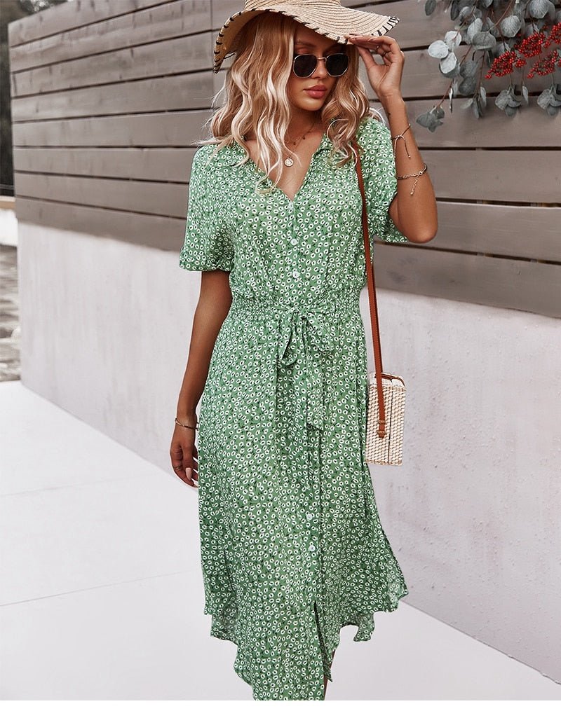 Quinley - Stylish Belted Floral Dress with Feminine Fit