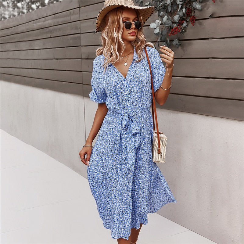 Quinley - Stylish Belted Floral Dress with Feminine Fit