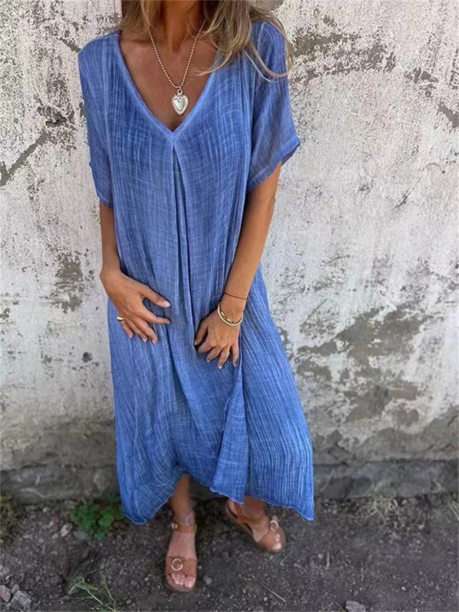 Gloria - Elegant Women's V-neck Midi Dress for Effortless Style