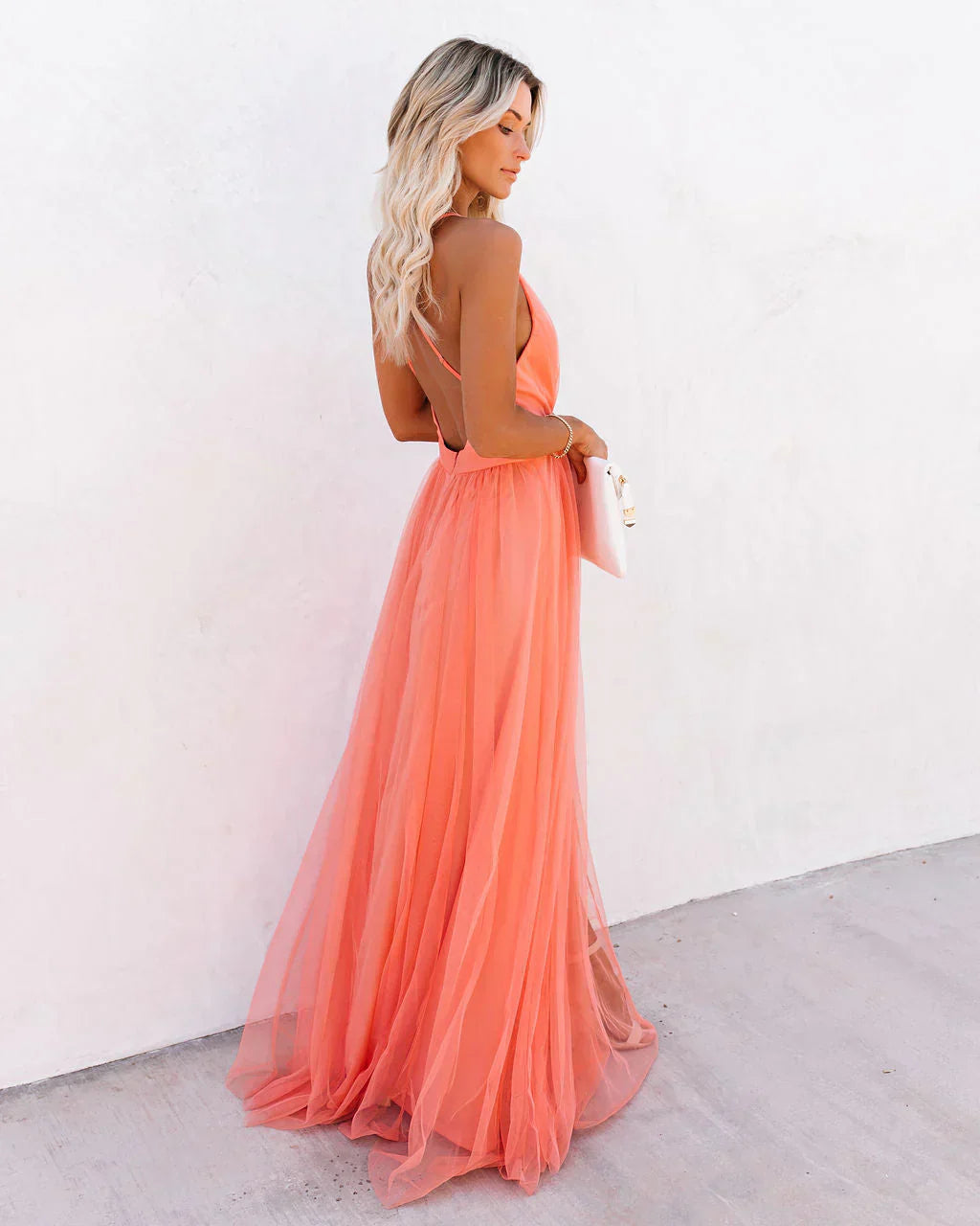 Charley - Orange Spaghetti Strap Maxi Dress For Women