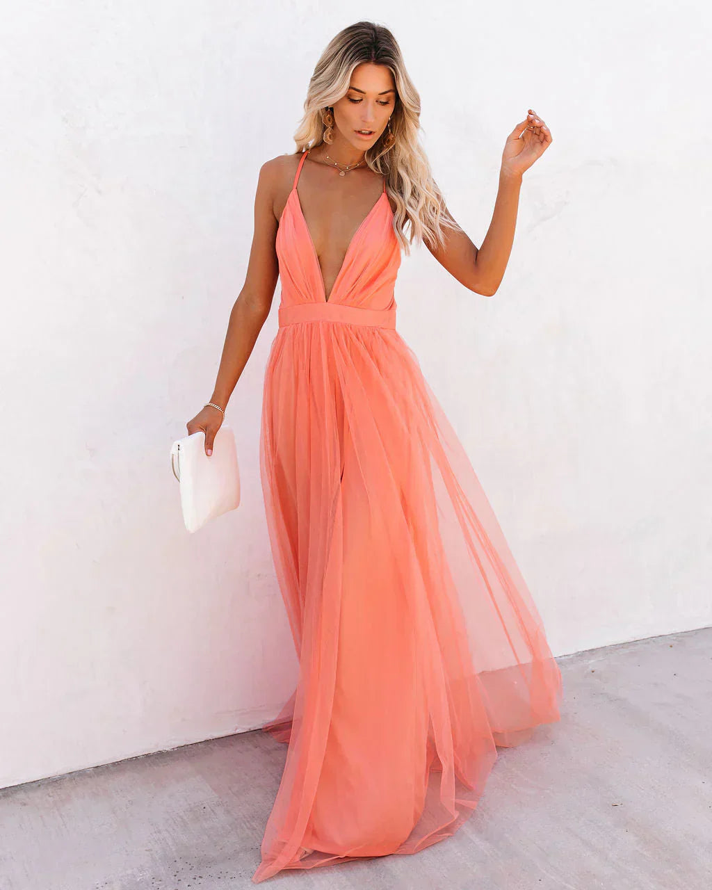 Charley - Orange Spaghetti Strap Maxi Dress For Women