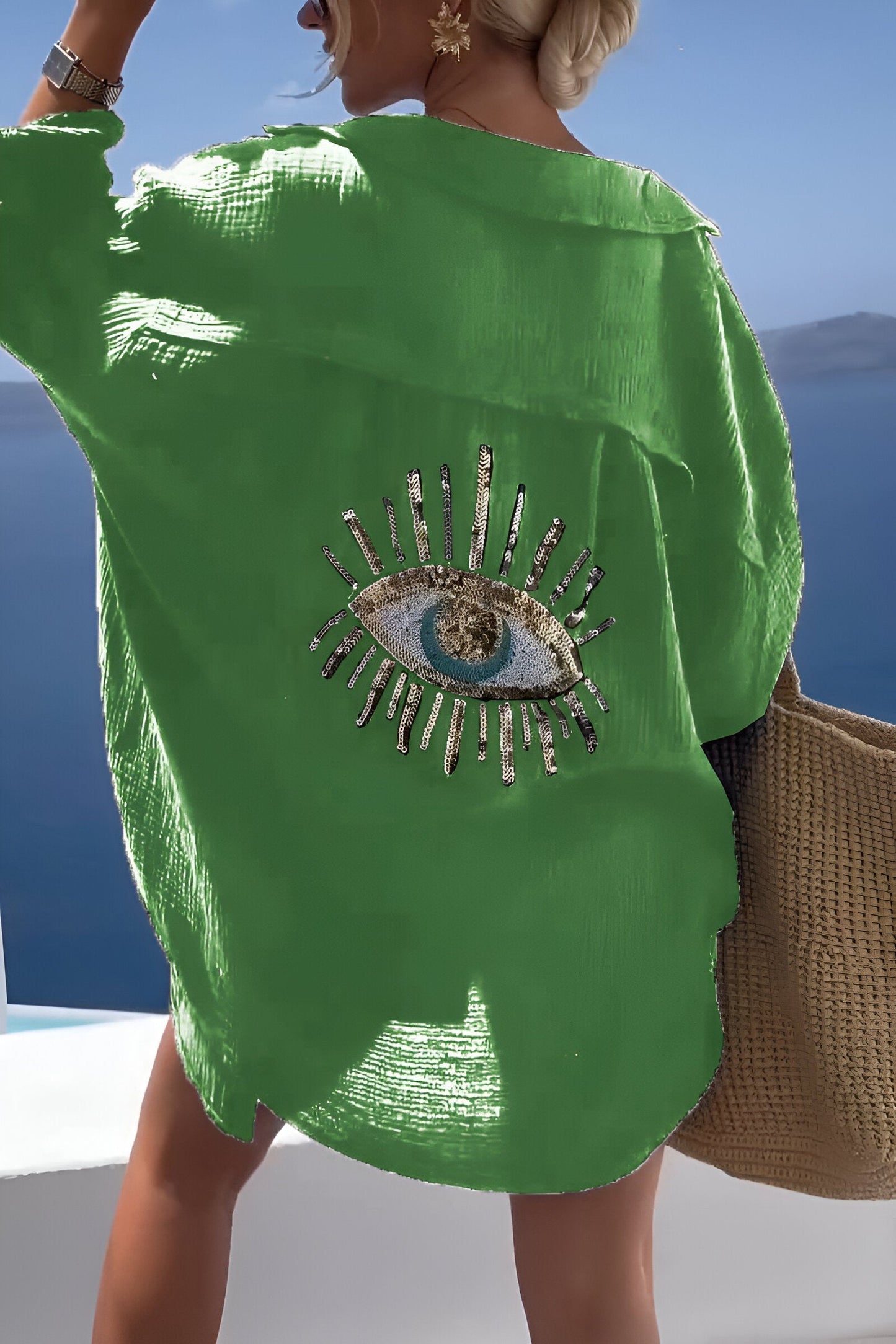 Coralyn - Stylish Evil Eye Beaded Polo Button Down Shirt in Cotton