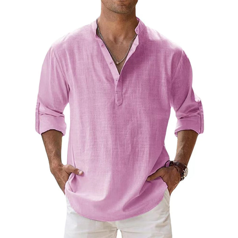 Drew - Lightweight Linen Henley Shirt for Men in Spring and Summer