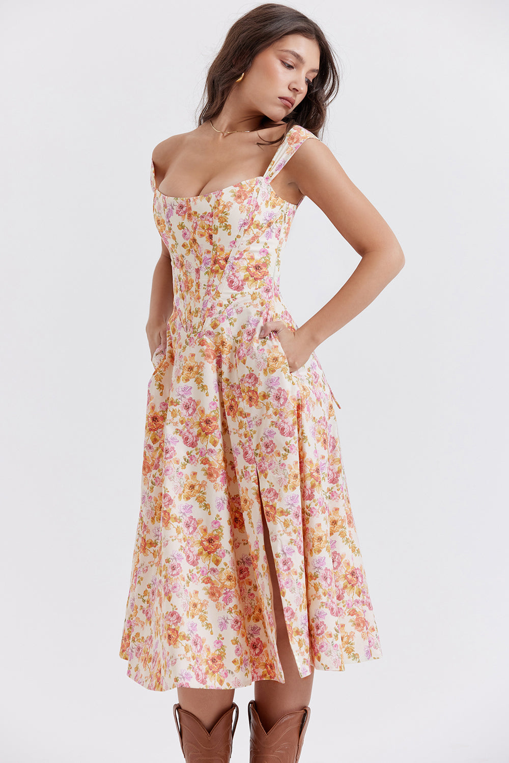Brigid - Women's Floral Midi Summer Dress for Casual Outings