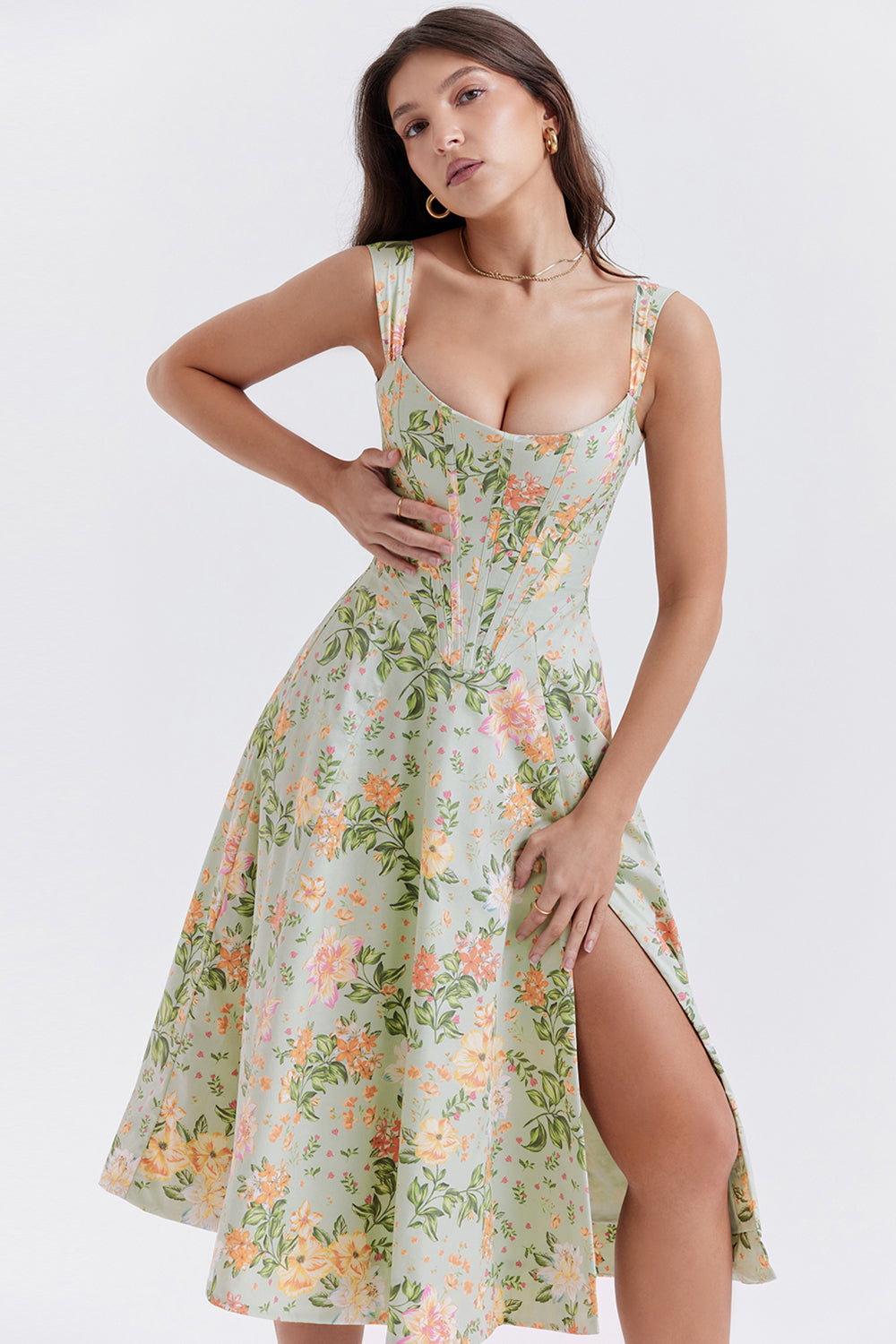 Brigid - Women's Floral Midi Summer Dress for Casual Outings
