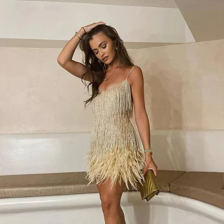 Idella - Stylish Cocktail Dress with Trendy Fringe Design