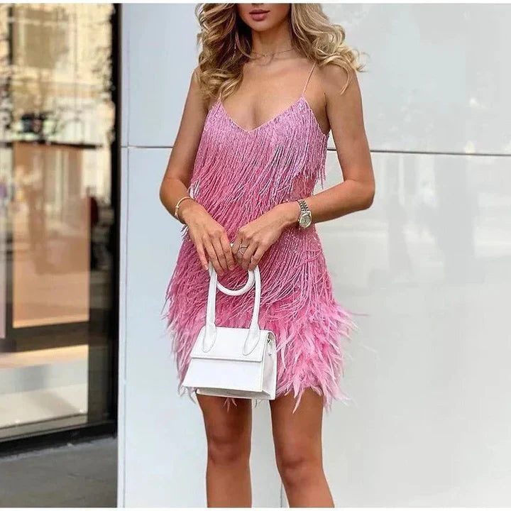 Idella - Stylish Cocktail Dress with Trendy Fringe Design