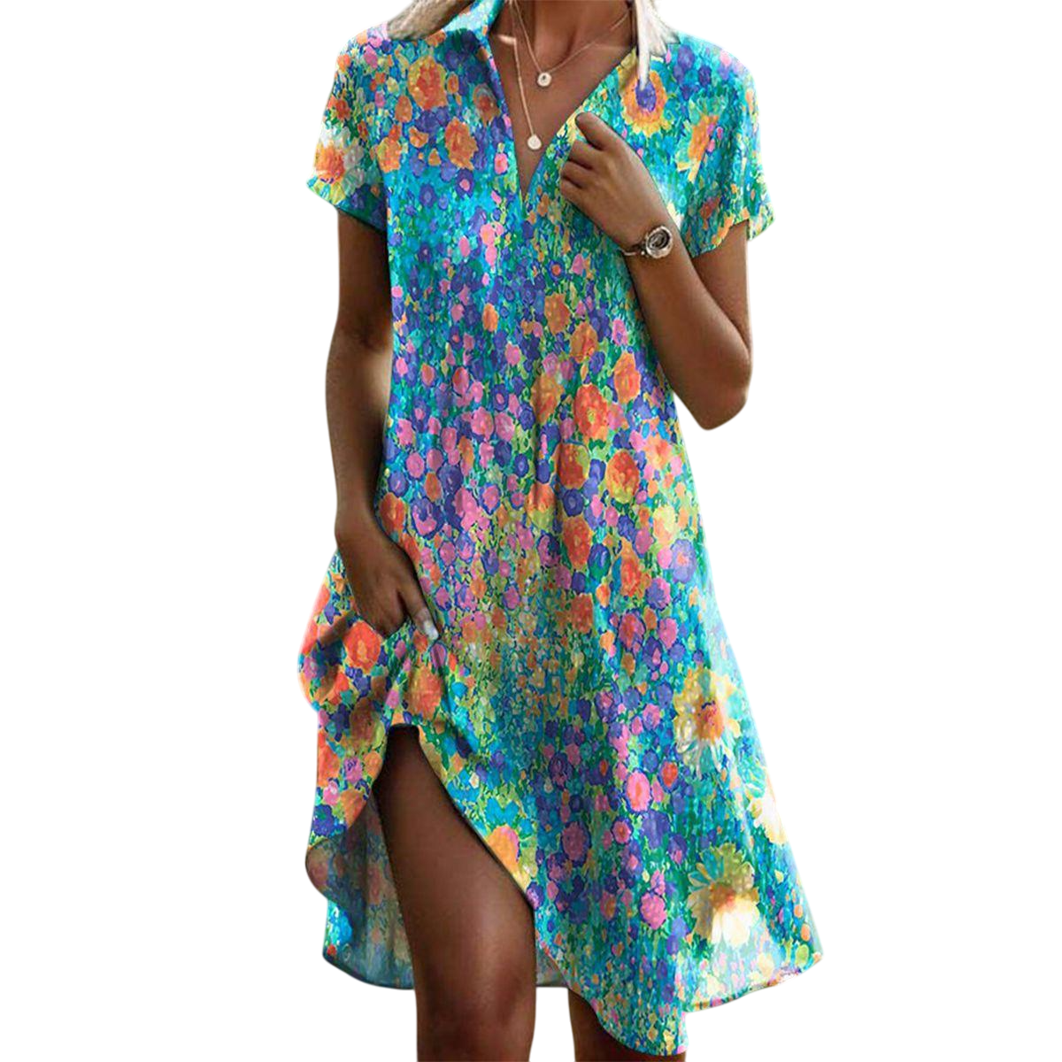 Renata - Boho Chic Summer Dress with Bold Floral Print