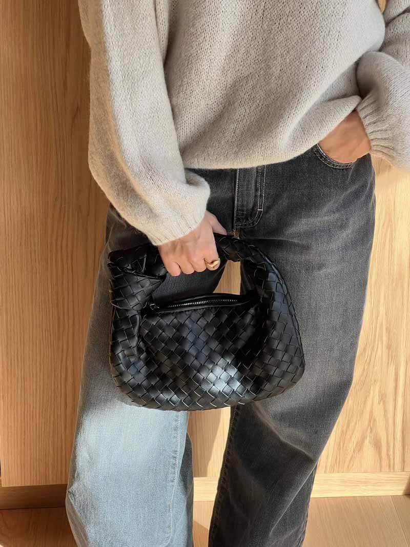 Trisha - Vegan Leather Woven Shoulder Bag Handbag For Everyday Use