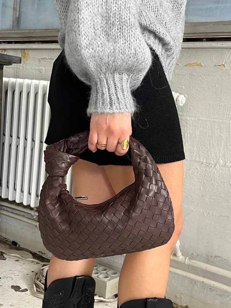 Trisha - Vegan Leather Woven Shoulder Bag Handbag For Everyday Use