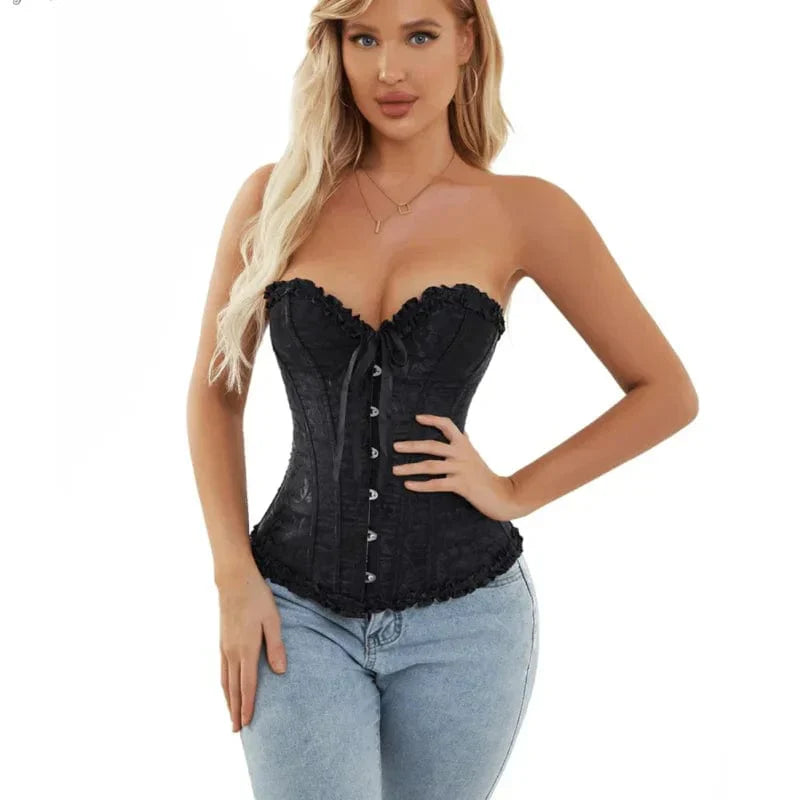 Corinne - Elegant Lace Corset with Floral Pattern and Adjustable Fit