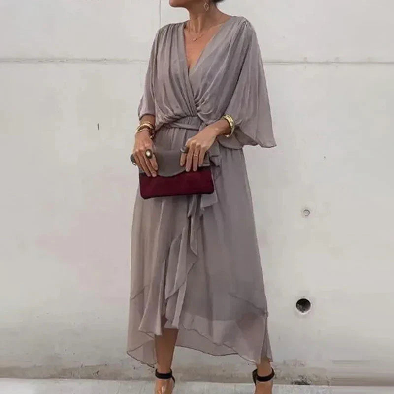 Aisha - Elegant Women's Summer Dress with V-neck and Waist Belt