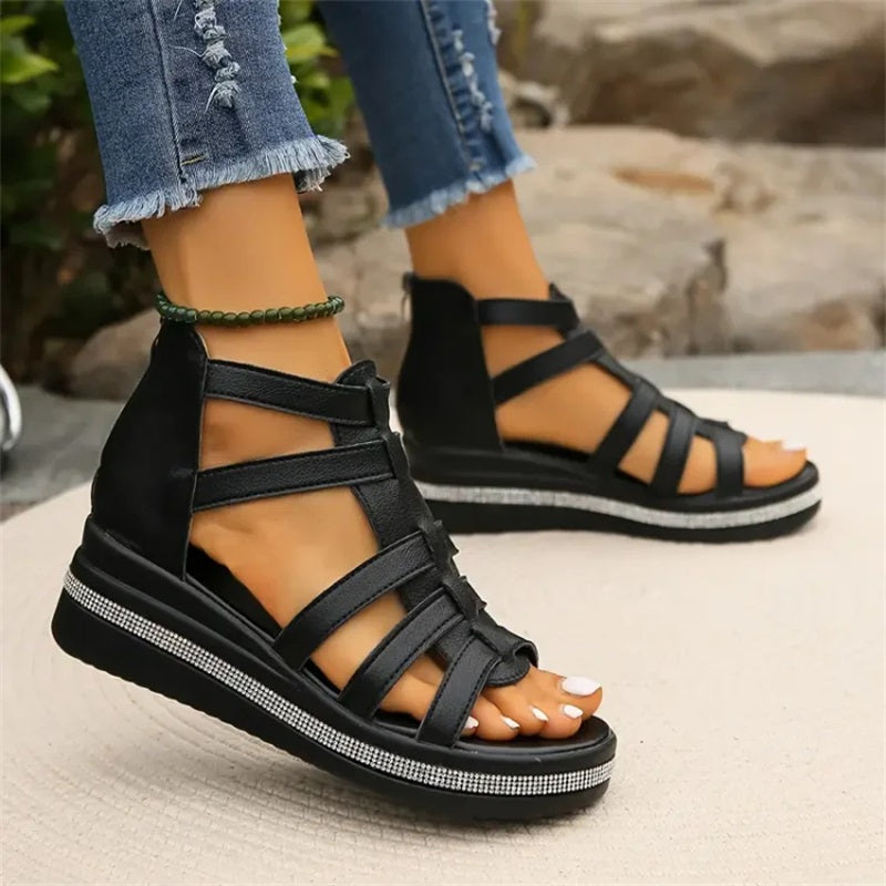 Elli - Rhinestone Wedge Sandals for Women Comfortable