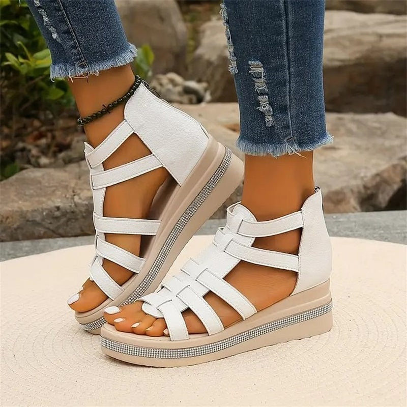 Elli - Rhinestone Wedge Sandals for Women Comfortable