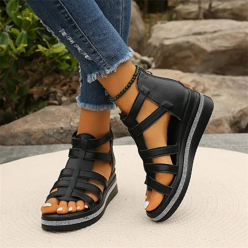 Elli - Rhinestone Wedge Sandals for Women Comfortable