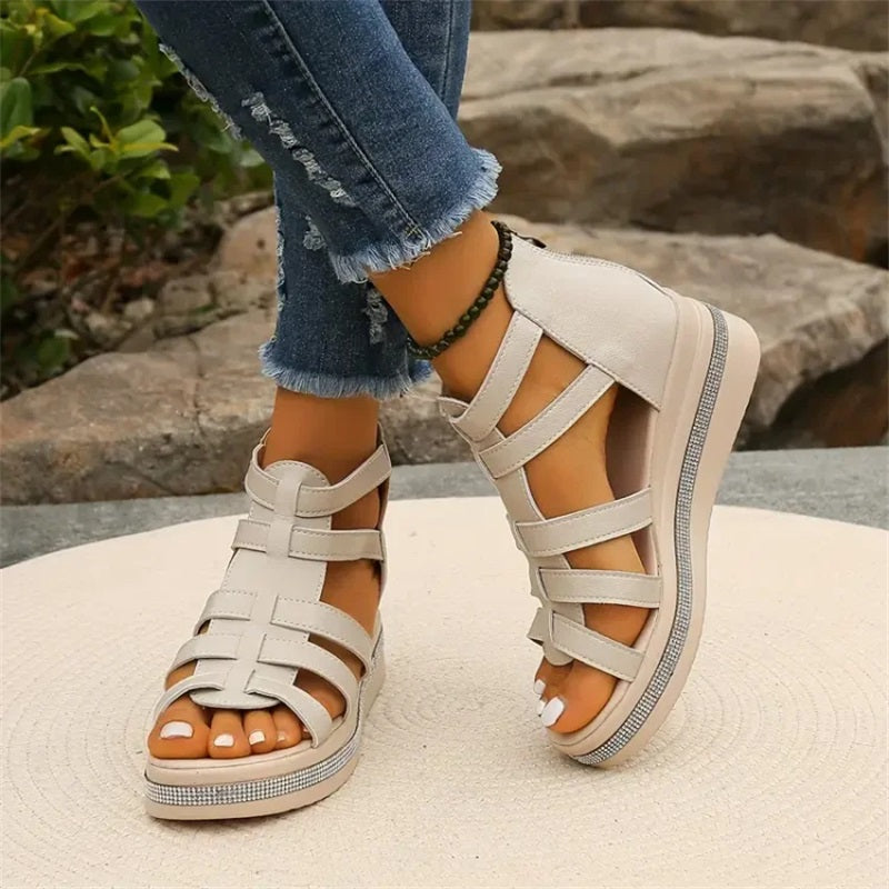 Elli - Rhinestone Wedge Sandals for Women Comfortable