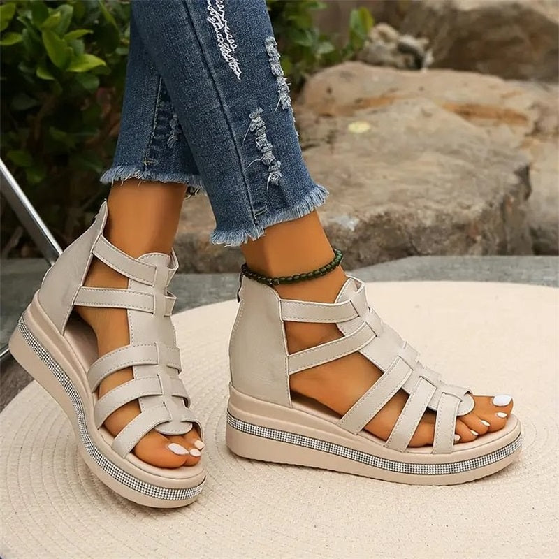 Elli - Rhinestone Wedge Sandals for Women Comfortable