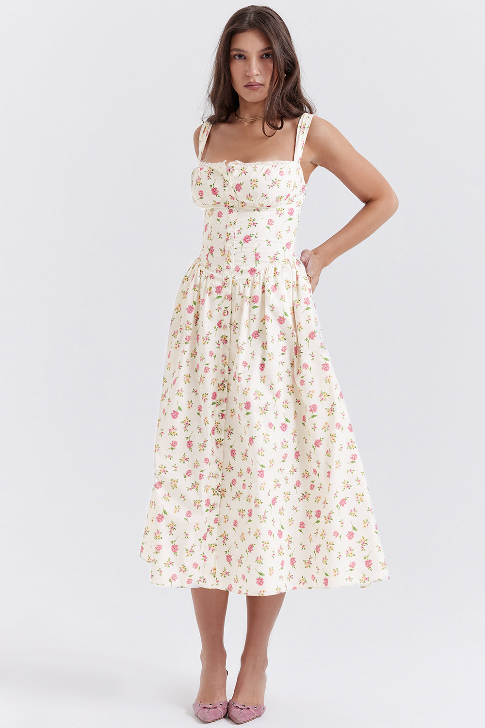 Brigid - Women's Floral Midi Summer Dress for Casual Outings