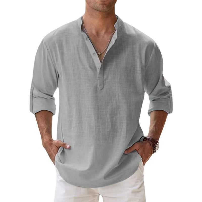 Drew - Lightweight Linen Henley Shirt for Men in Spring and Summer