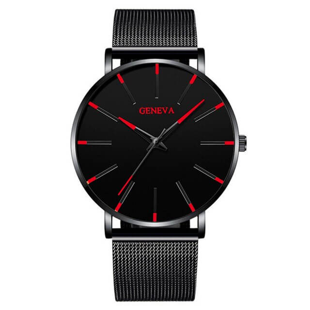 Roman - Geneva Ultra Slim Men Wristwatch Mesh Band Black Dial