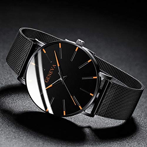 Roman - Geneva Ultra Slim Men Wristwatch Mesh Band Black Dial