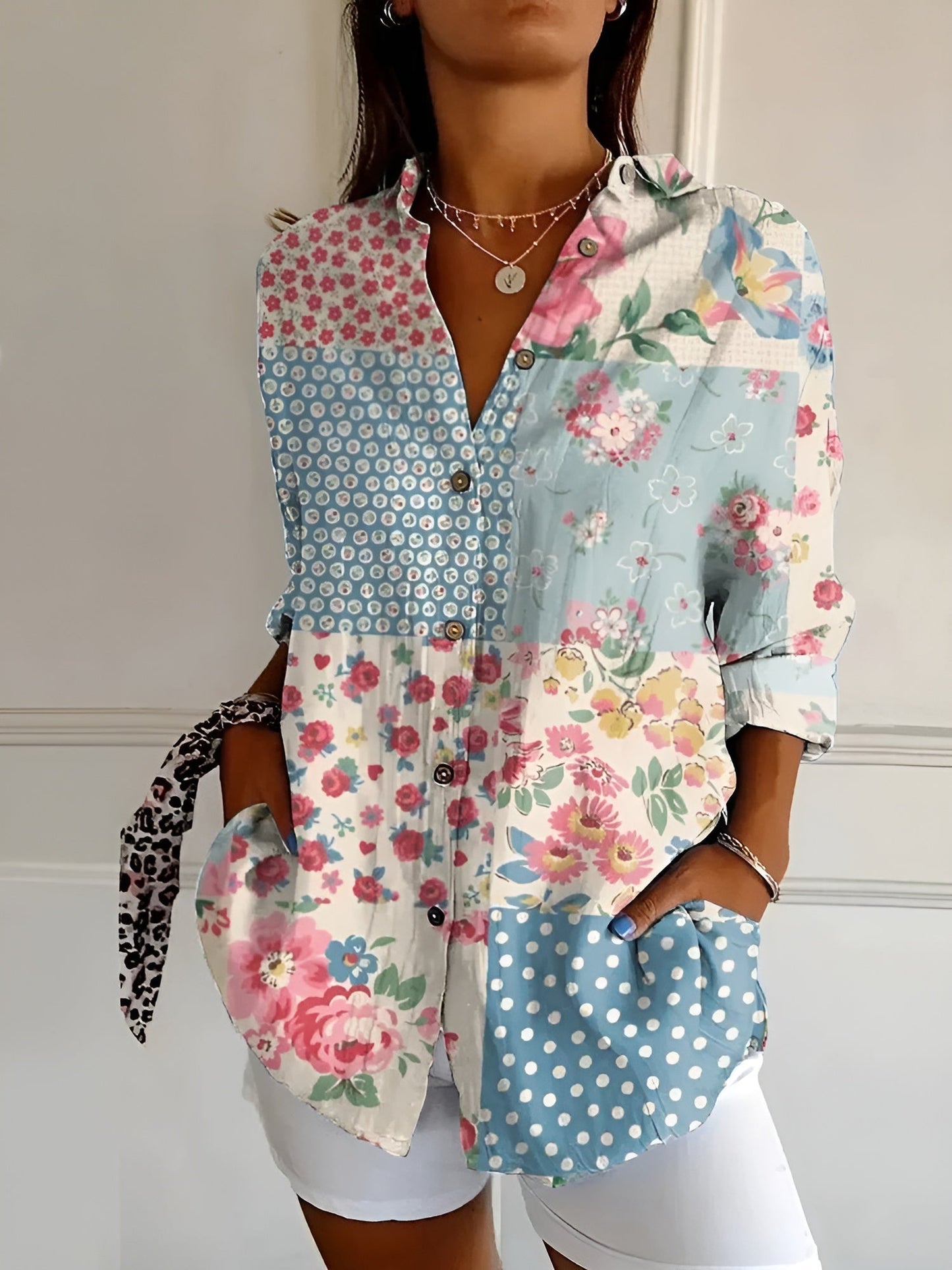 Océane - Effortless Floral Breeze Button-Up Shirt for Elegant Style