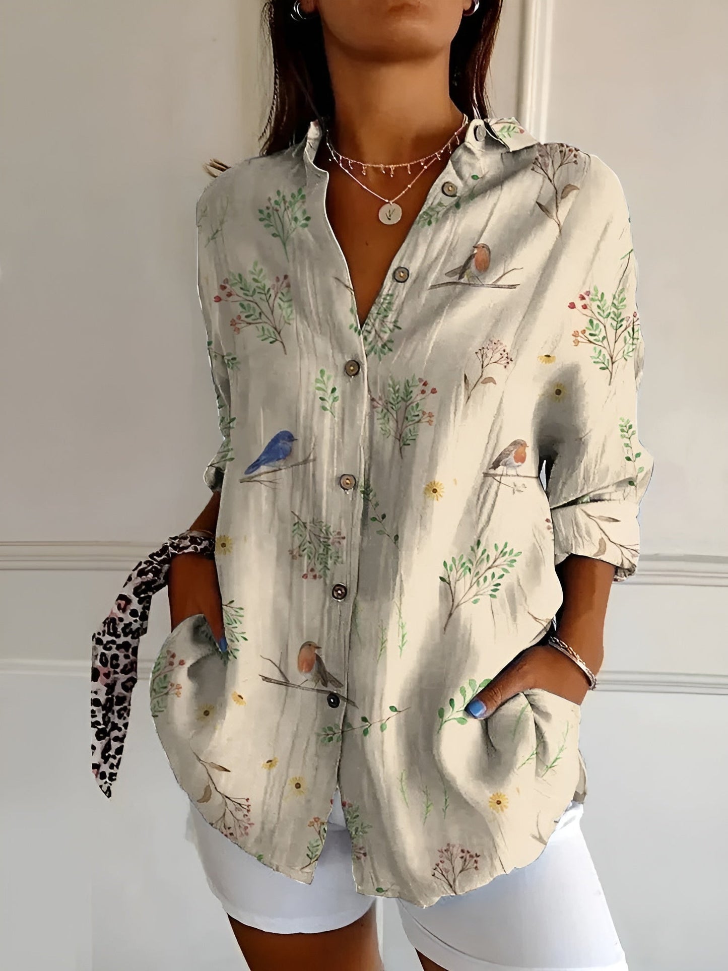 Océane - Effortless Floral Breeze Button-Up Shirt for Elegant Style