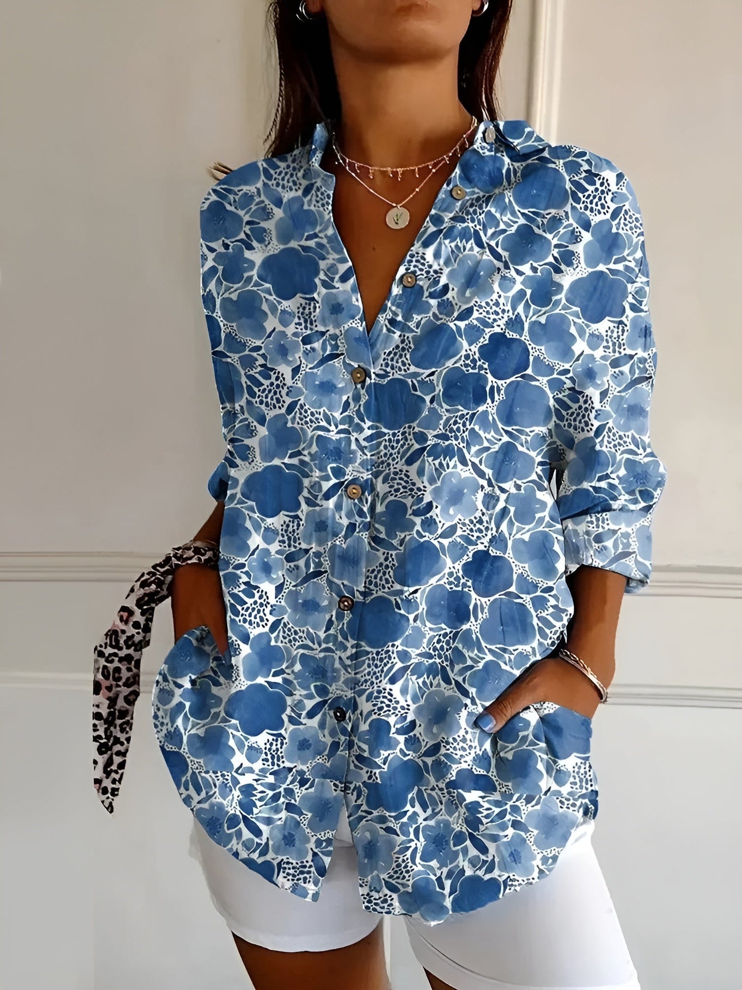Océane - Effortless Floral Breeze Button-Up Shirt for Elegant Style