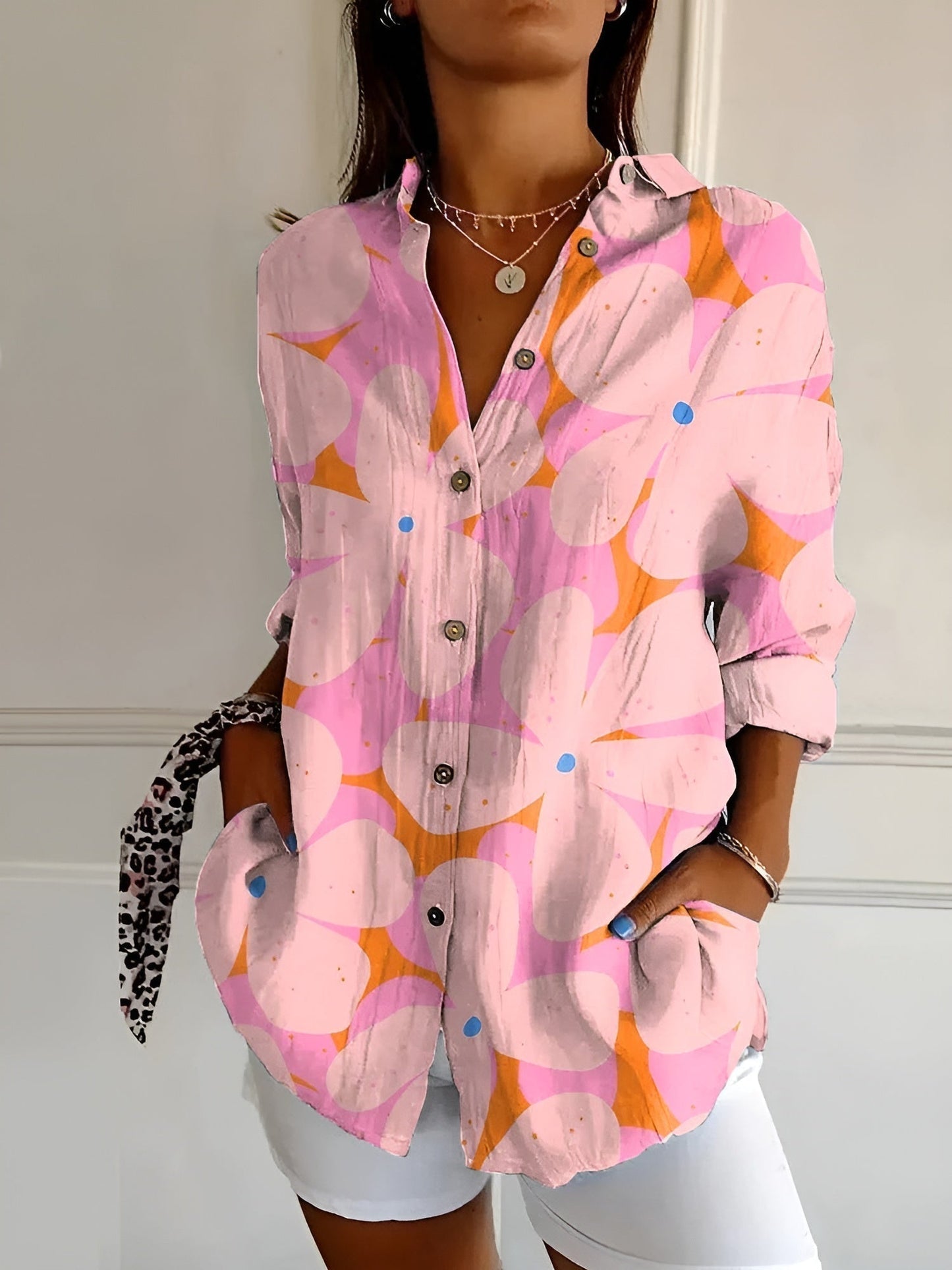 Océane - Effortless Floral Breeze Button-Up Shirt for Elegant Style