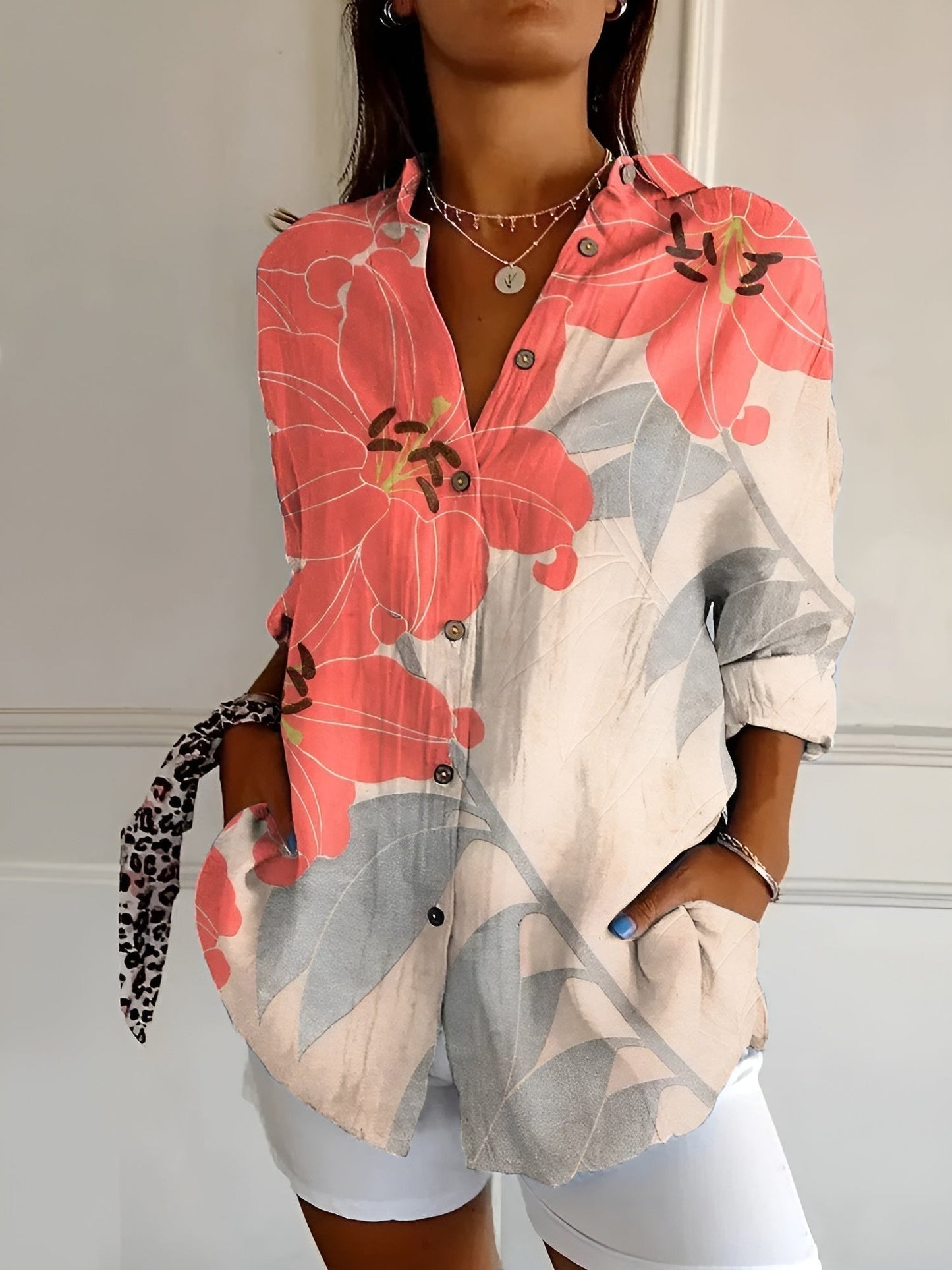 Océane - Effortless Floral Breeze Button-Up Shirt for Elegant Style