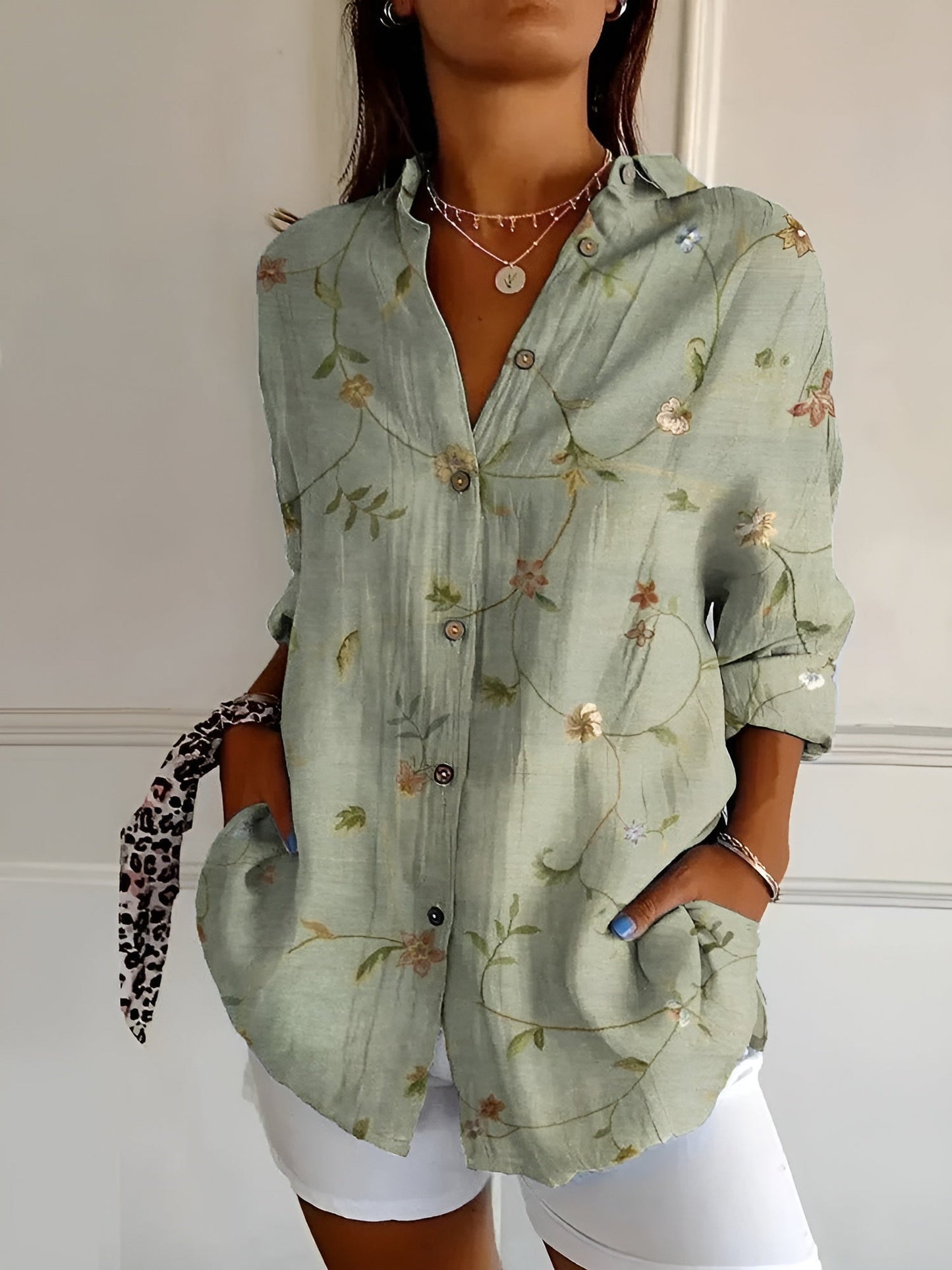 Océane - Effortless Floral Breeze Button-Up Shirt for Elegant Style