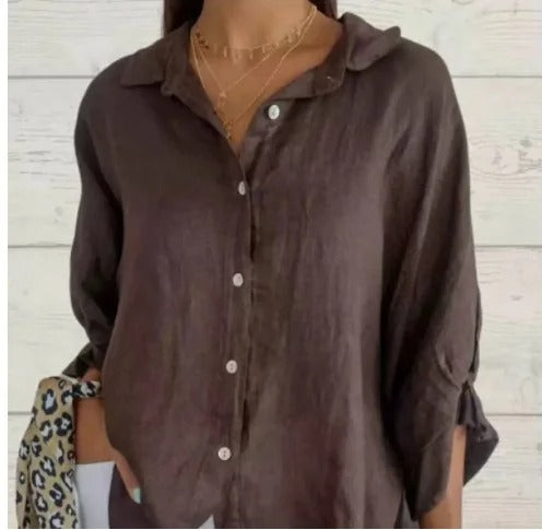 Steph - Linen Relaxed Shirt Long Sleeve Adjustable Cuffs