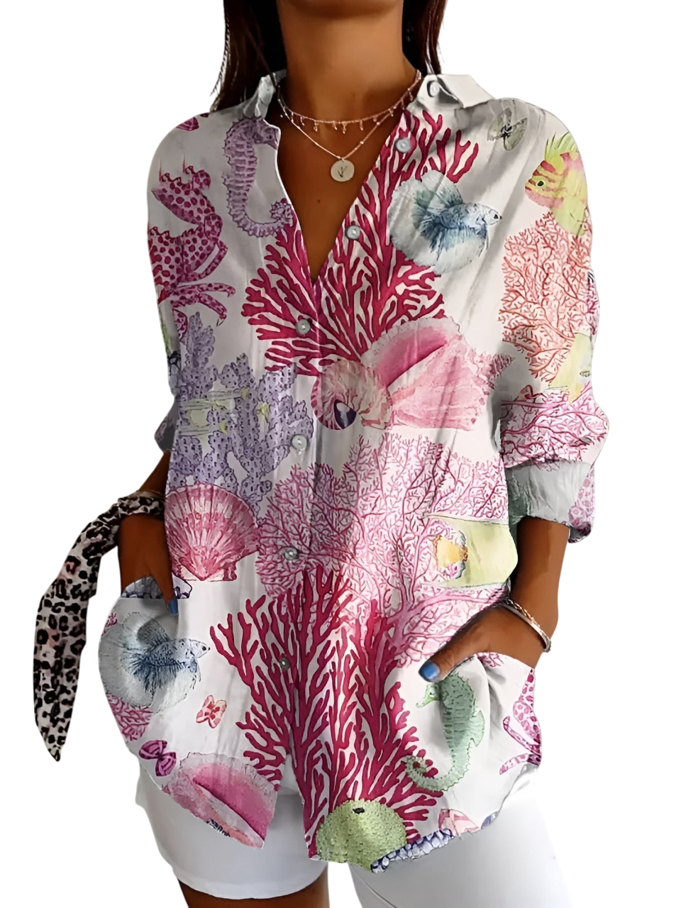 Océane - Effortless Floral Breeze Button-Up Shirt for Elegant Style