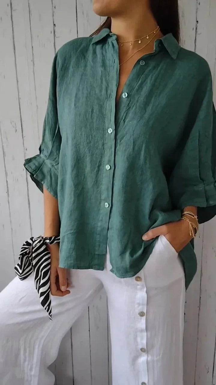 Steph - Linen Relaxed Shirt Long Sleeve Adjustable Cuffs