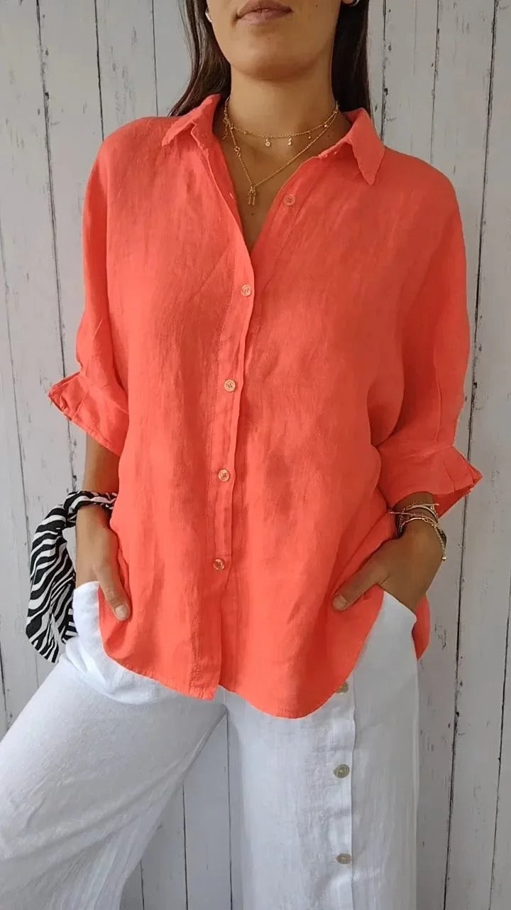 Steph - Linen Relaxed Shirt Long Sleeve Adjustable Cuffs