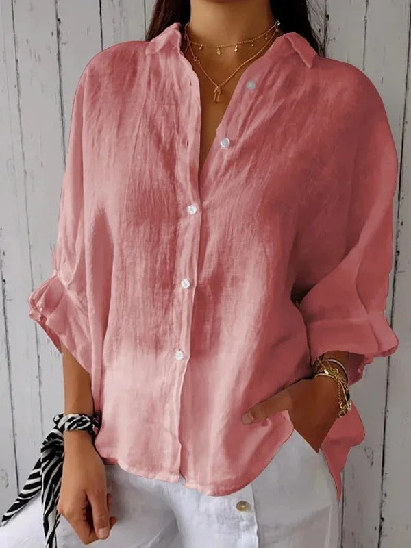 Steph - Linen Relaxed Shirt Long Sleeve Adjustable Cuffs