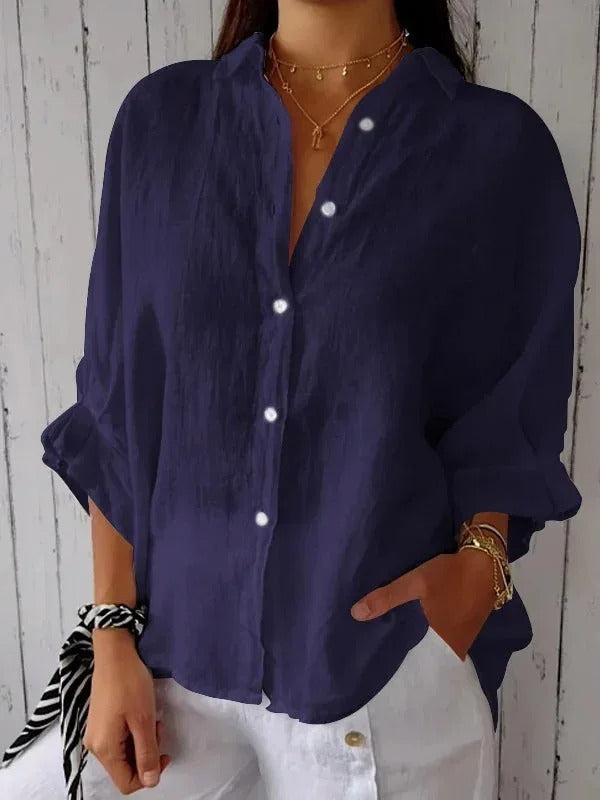 Steph - Linen Relaxed Shirt Long Sleeve Adjustable Cuffs