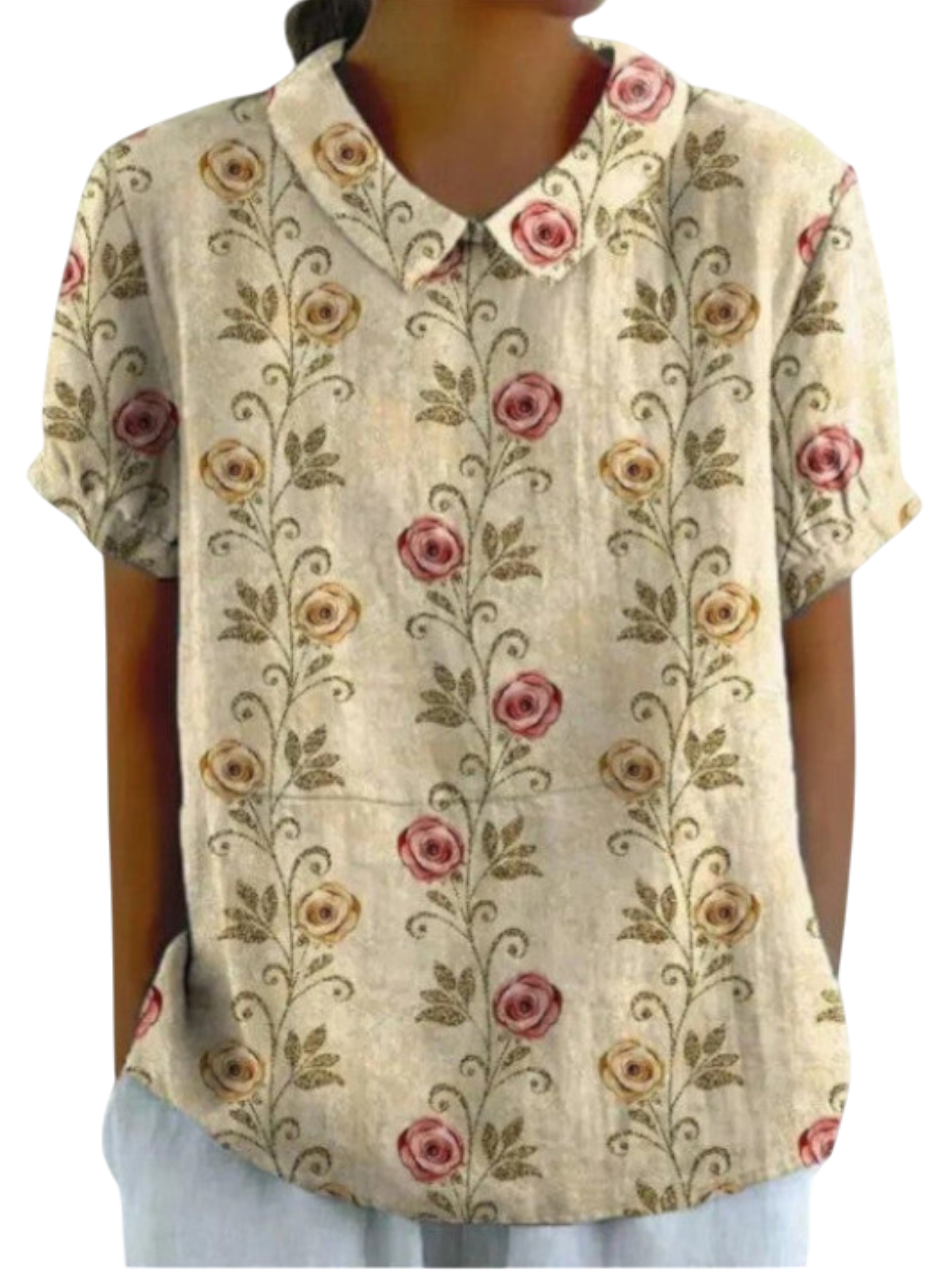Amory - Casual Women's Cotton and Linen Floral Print Shirt