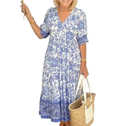 Nola - Bohemian V-neck Dress with Vibrant Floral Print