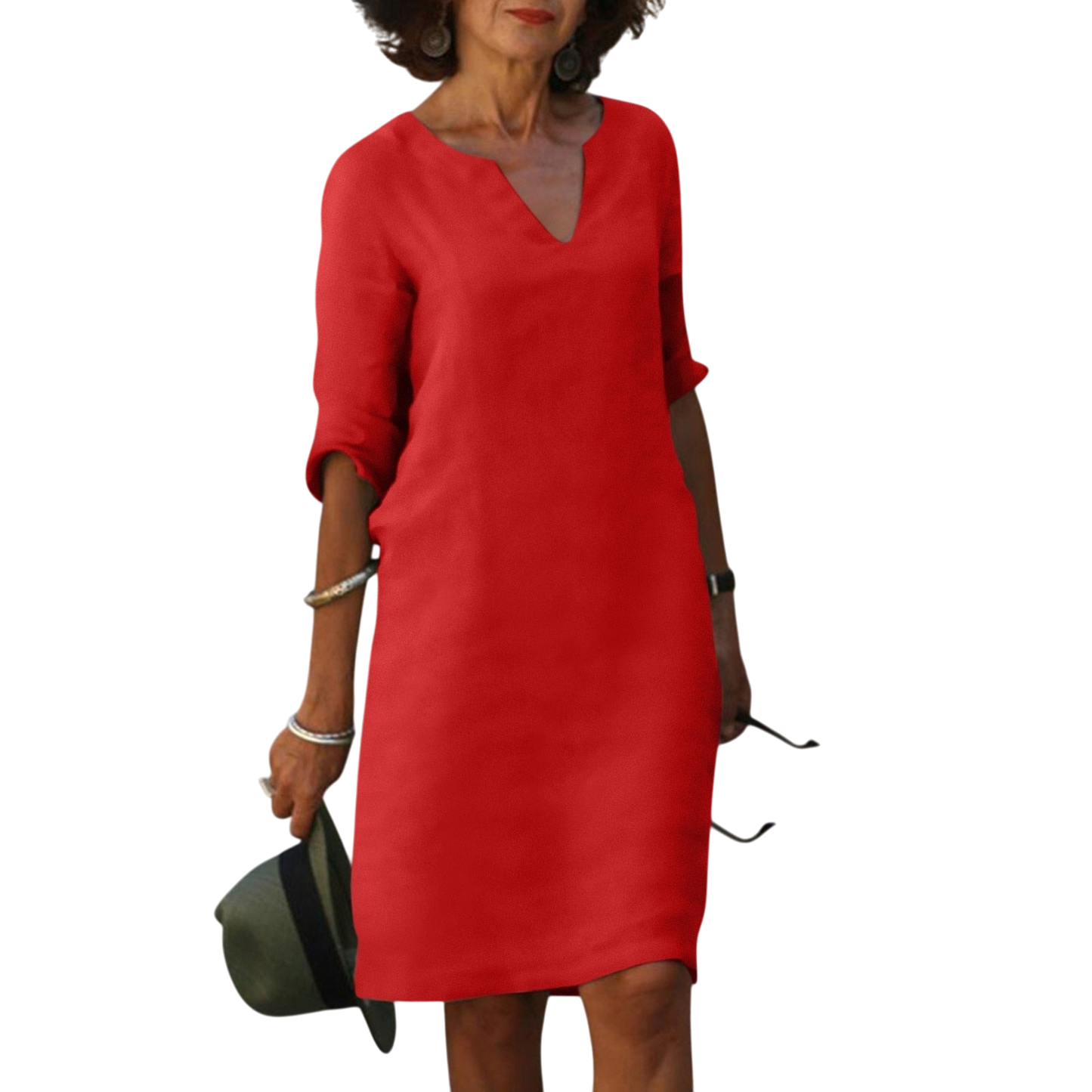 Jaliyah - Elegant Linen Summer Dress with V-Neck for Women